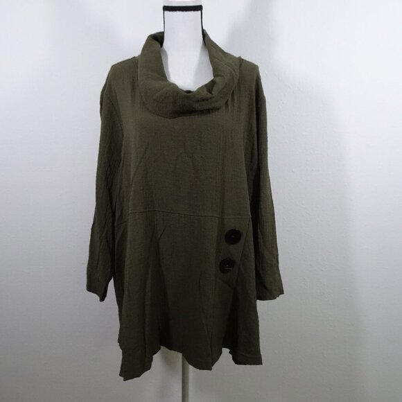 Ali Miles Cowl Neck Tunic Top Women's Plus Size 2X Olive Green Loose Fit - Picture 1 of 12